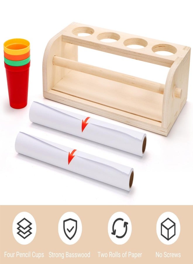 Nagpew Wood Tabletop Paper Roll Dispenser, Drawing Paper Roll Holder with Pencil Cups, 11.4'' x 32.8ft White Bond Paper, Desktop Easel for Drawing, Writing, Doodle, Craft - Image 5